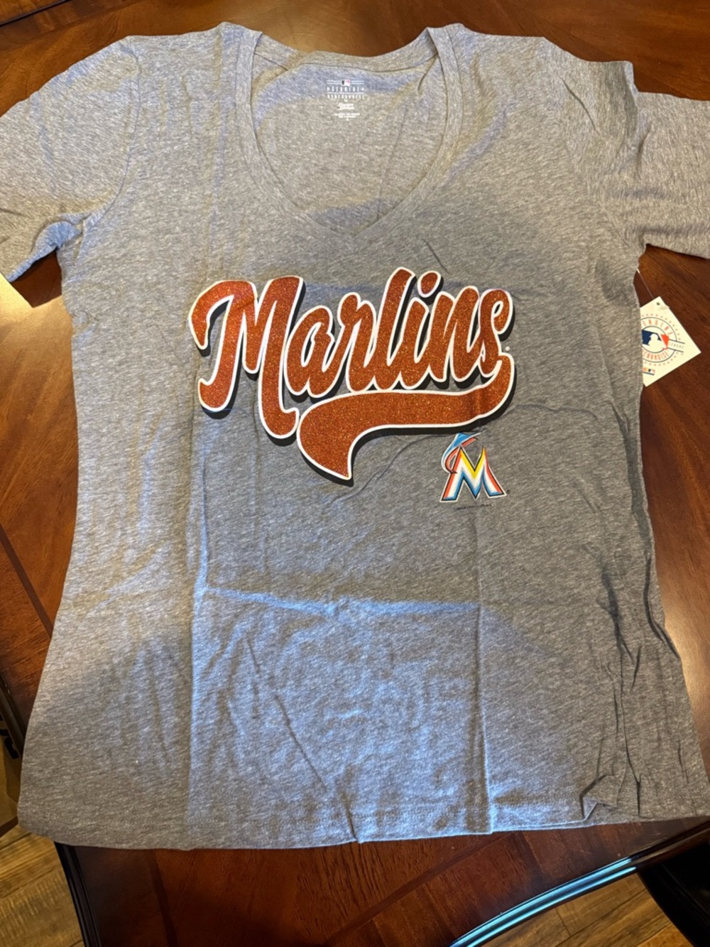 Miami Marlins Gray V-Neck Tee - Women's Shirt